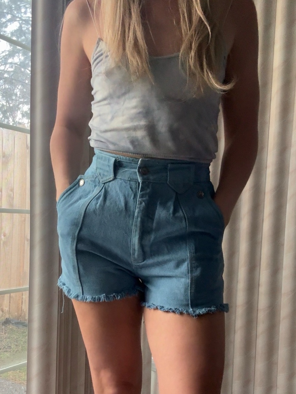 Vintage Naturally Indigo Dyed High-Waist Denim Shorts